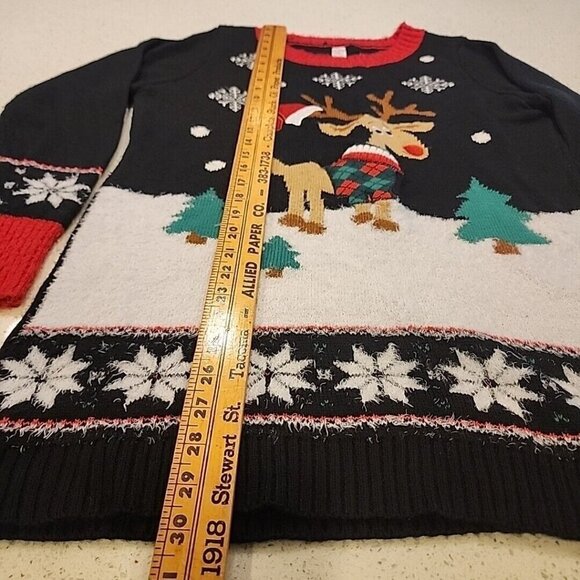 No Boundaries Reindeer Ugly Christmas Sweater XXL Black Red - Picture 6 of 8